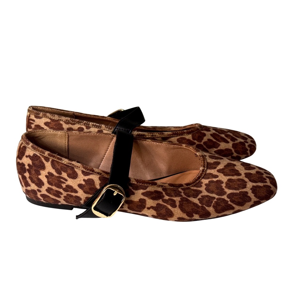 Old Navy Leopard Faux Calf Hair Mary Jane Ballet Flats Brown Black Size 10